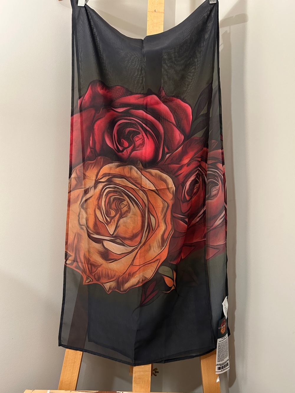 NWT Rose-Print Wrap Scarf in Red & Orange